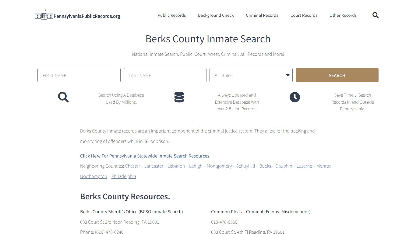 Berks County Inmate Search - BCSO Current & Past Jail Records